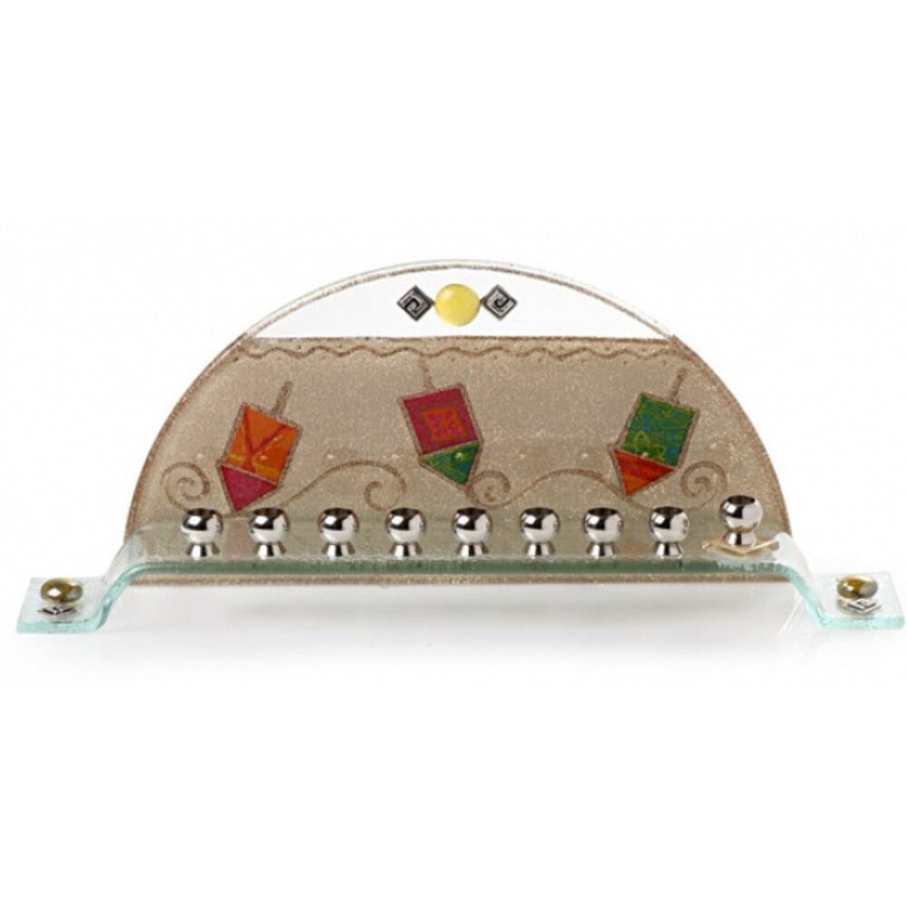 Handmade Stained Glass Judaica Menorah Lily Design Israel Dreidel Art 14”x5.5